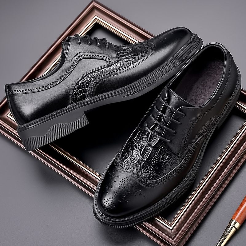 Brogue Shoes Pánske Kožené Biznis Spoločenské Šaty Vyrezávané Topánky Šnurovacie Priedušné Trendy Oxford