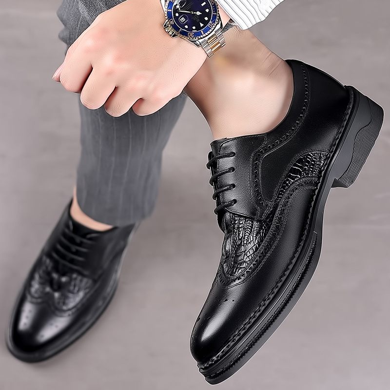 Brogue Shoes Pánske Kožené Biznis Spoločenské Šaty Vyrezávané Topánky Šnurovacie Priedušné Trendy Oxford