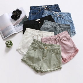 Džínsové Šortky Slim Fit Candy Color Ladies Raw Edges Tassel Shorts Hot Nohavice