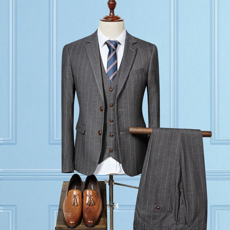 Pánsky Oblek Classic Stripe Double Button Slim Fit Business Ležérny Trojdielny