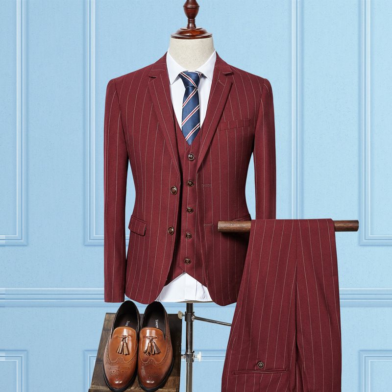 Pánsky Oblek Classic Stripe Double Button Slim Fit Business Ležérny Trojdielny