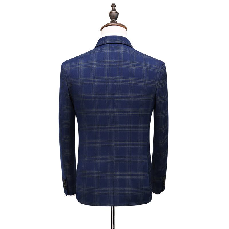 Pánsky Oblek Trojdielny Slim Business Casual Dress Check