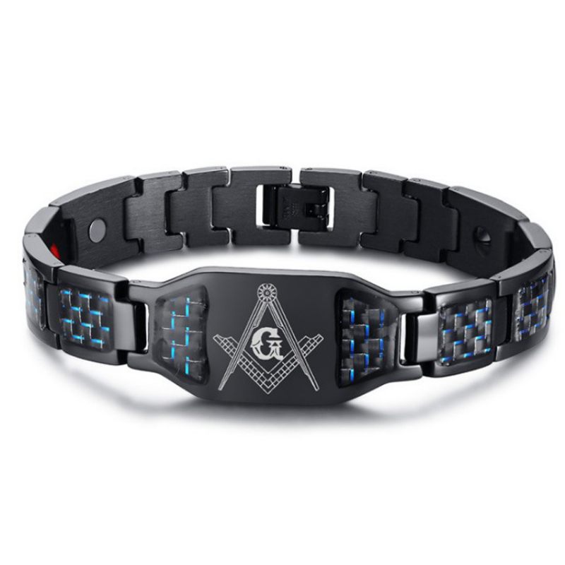 Náramok Z Nehrdzavejúcej Ocele Masonic Carbon Fiber Magnetic Energy Black Titanium Steel Pre Mužov