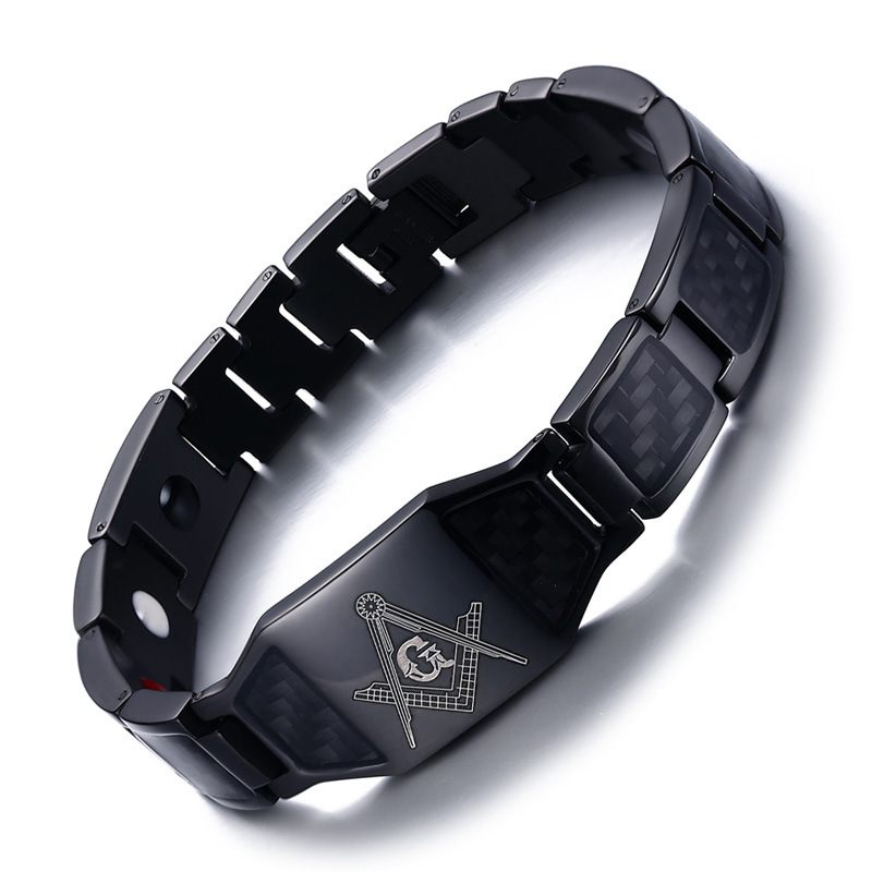 Náramok Z Nehrdzavejúcej Ocele Masonic Carbon Fiber Magnetic Energy Black Titanium Steel Pre Mužov