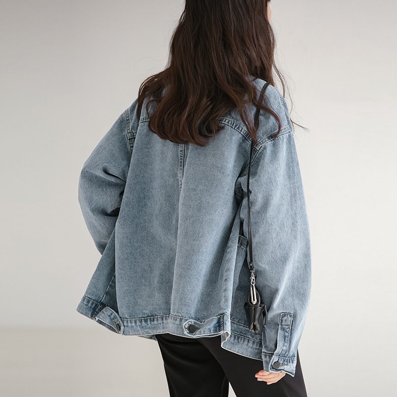 2023 Retro Color Block Denim Jacket Dámska Módna Voľná Bunda