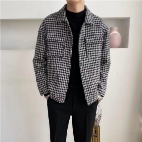 Pánske Vlnené Kabáty 2023 Houndstooth Lapel Jackets Trend