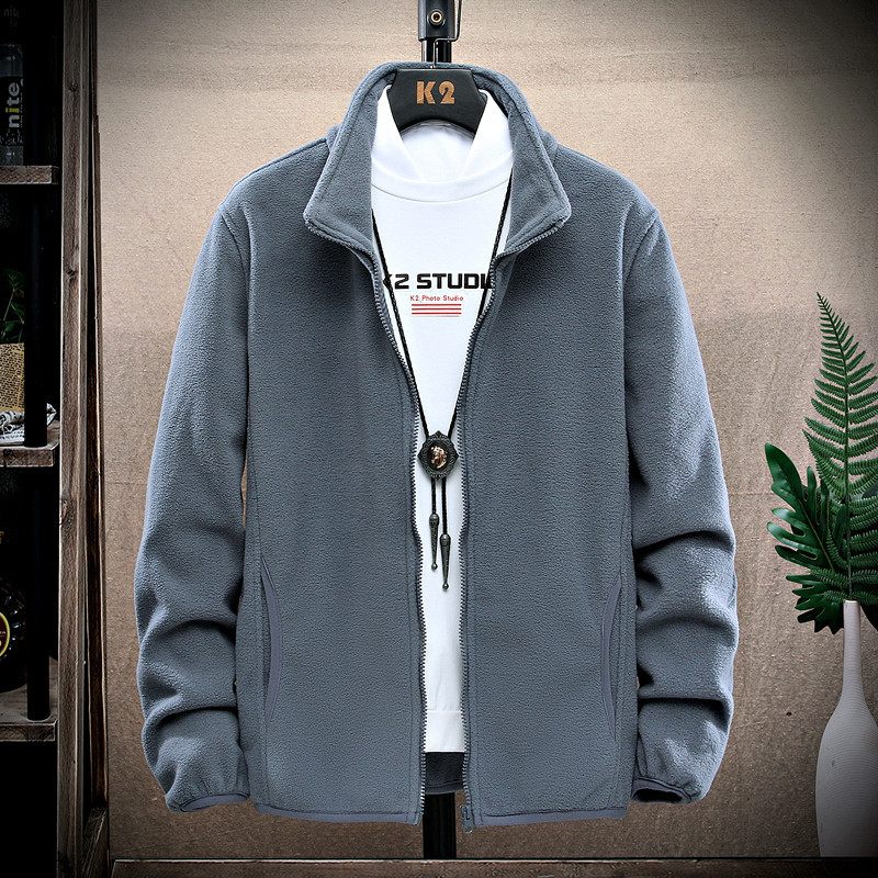 Pánsky Kabát Pletený Fleece Cardigan Trend Stojatý Golier Slim Fit Zips