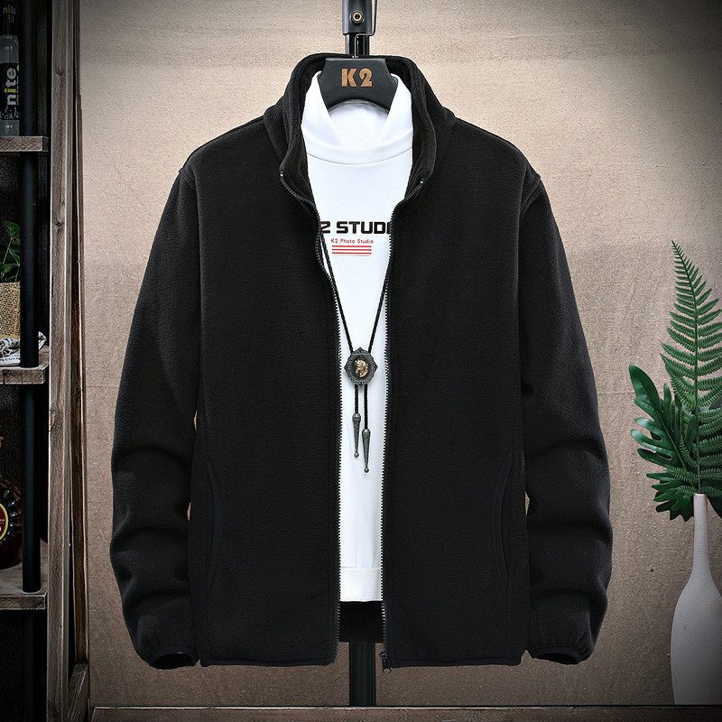 Pánsky Kabát Pletený Fleece Cardigan Trend Stojatý Golier Slim Fit Zips