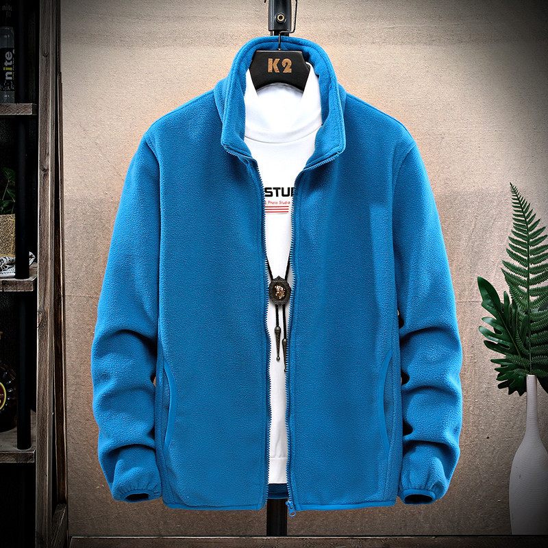 Pánsky Kabát Pletený Fleece Cardigan Trend Stojatý Golier Slim Fit Zips