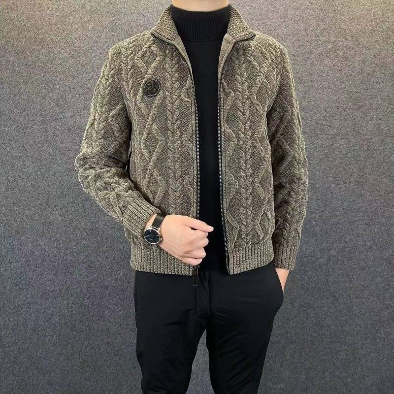 Stojan Golier Knit Cardigan Jacket Men Business Neformálne Jednofarebné Slim Fit