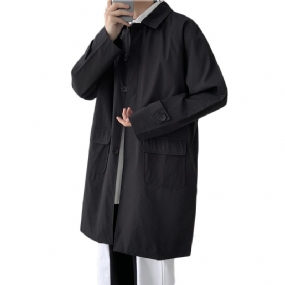 Stredne Dlhá Vetrovka Voľný Pánsky Trendový Ležérny Kabát Jednofarebný