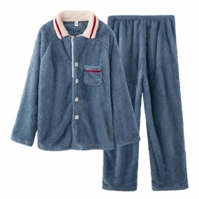 Pánske Pyžamo Flanel Plus Fleece Zahustený Dvojdielny Set Domáceho Oblečenia