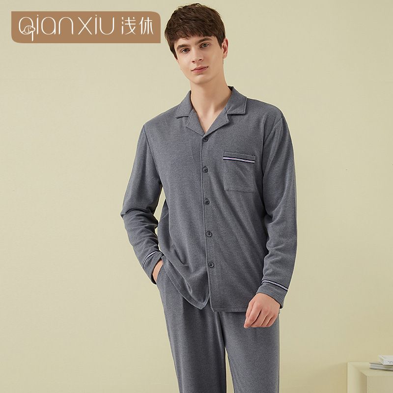 Pánske Pyžamo Jednofarebné Cardigan Loungewear