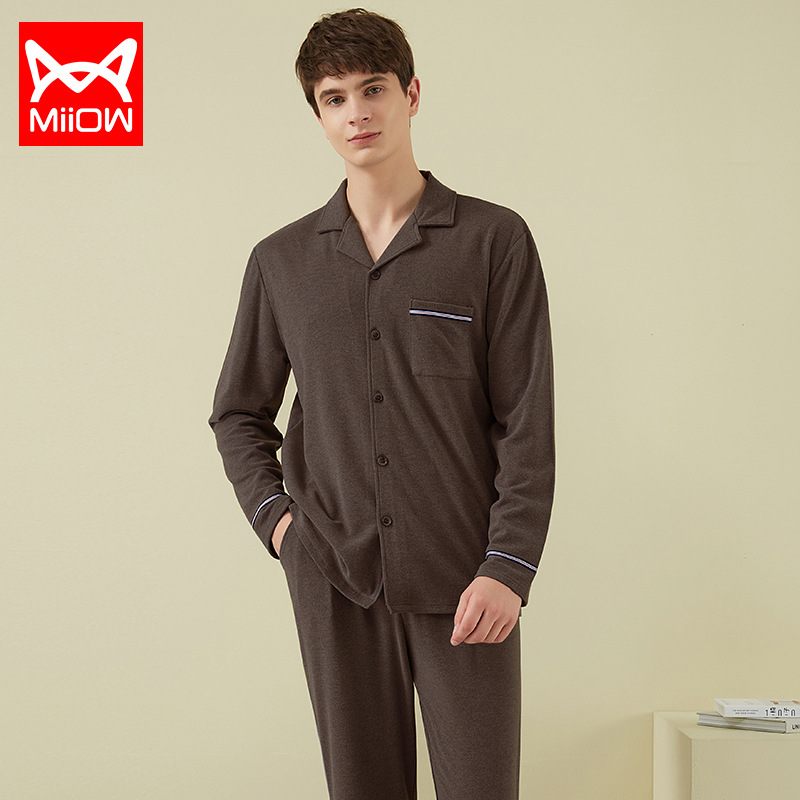 Pánske Pyžamo Jednofarebné Cardigan Loungewear