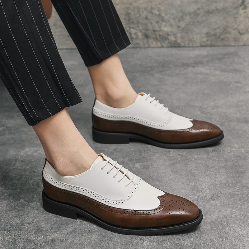 Jarná Móda Color Block Oxford Šaty Topánky Brogue Spoločenské Pánske Plus Size Izba Šnurovacie