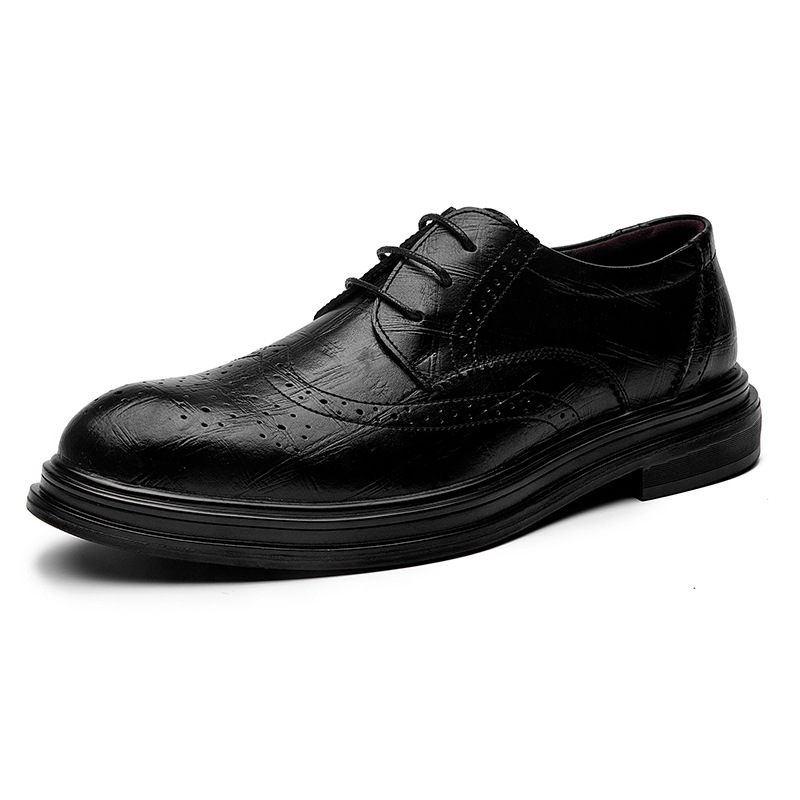 Pánske Spoločenské Topánky Šaty Nová Jarná Mládež Čierna Business Casual Trend Brogue Vyrezávané