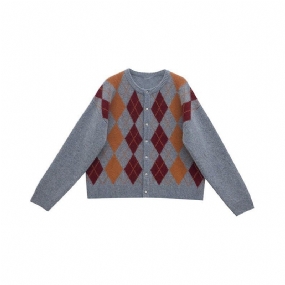 Retro Sveter Rhombus Cardigan Bunda Dámska Krátke Voľné Knitwear Trend