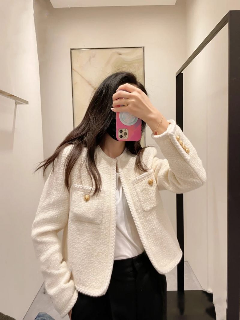 Trendy Vlnený Kabát Tough Flower Coat Milk White Cropped Top Women