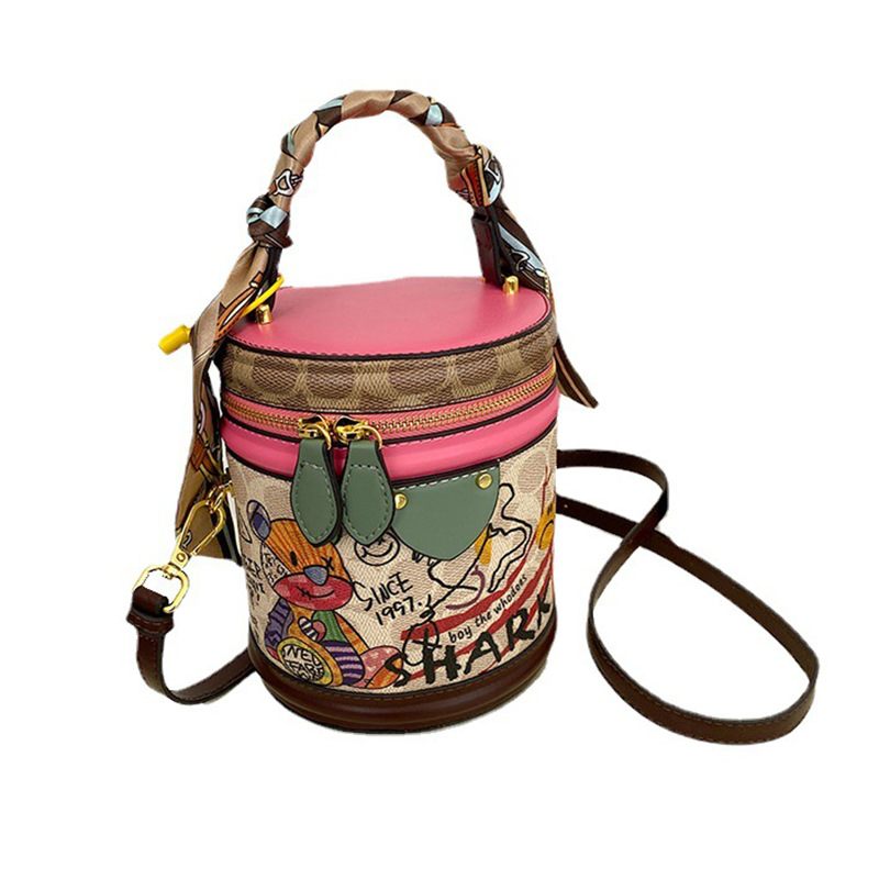 Nová Dámska Módna Diagonálna Taška Bear Graffiti Bucket Bag Kabelka Textúra