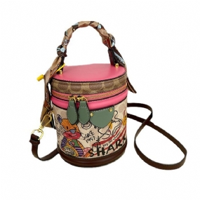 Nová Dámska Módna Diagonálna Taška Bear Graffiti Bucket Bag Kabelka Textúra