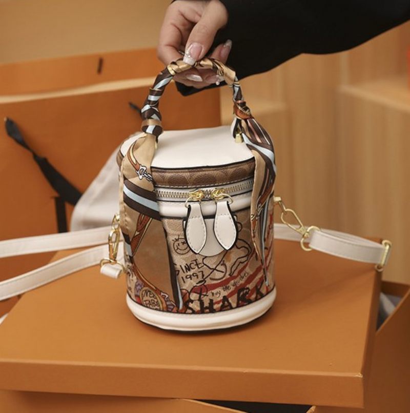 Nová Dámska Módna Diagonálna Taška Bear Graffiti Bucket Bag Kabelka Textúra