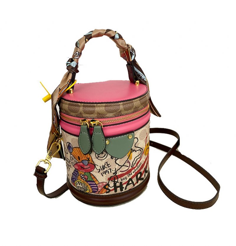 Nová Dámska Módna Diagonálna Taška Bear Graffiti Bucket Bag Kabelka Textúra