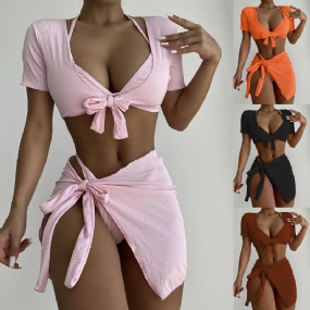 Nové Bikiny Štvordielne Plavky Značky Chanshuang Dámske V Čistej Farbe Viacdielny Set Bikini6314