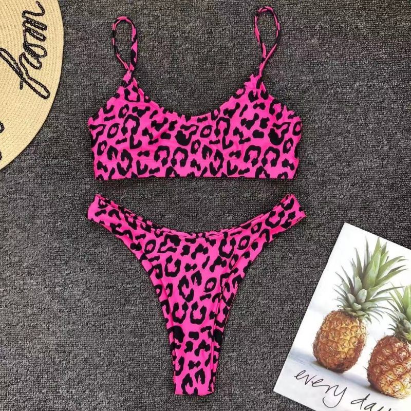 Sexy Leopard Bikini Plavky Stock Rovné Vlasy