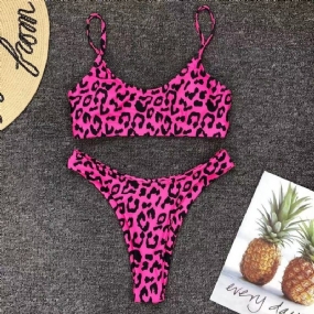 Sexy Leopard Bikini Plavky Stock Rovné Vlasy