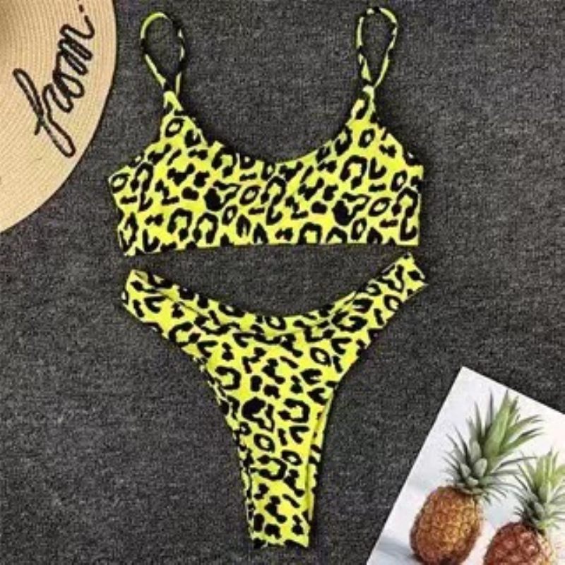 Sexy Leopard Bikini Plavky Stock Rovné Vlasy