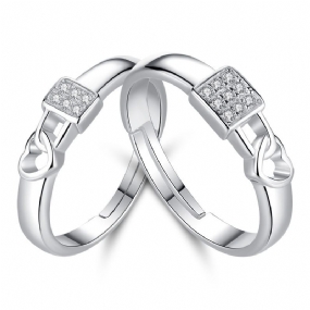S925 Silver Lock Heart Couple Rings Darček K Výročiu Zaľúbených Pár Mužov A Žien