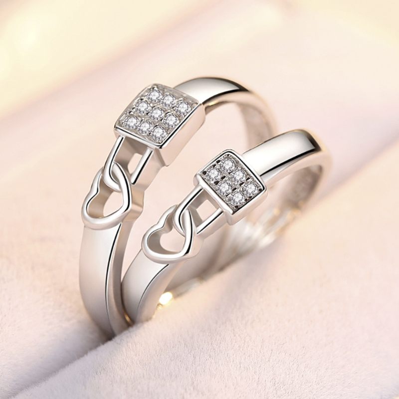 S925 Silver Lock Heart Couple Rings Darček K Výročiu Zaľúbených Pár Mužov A Žien