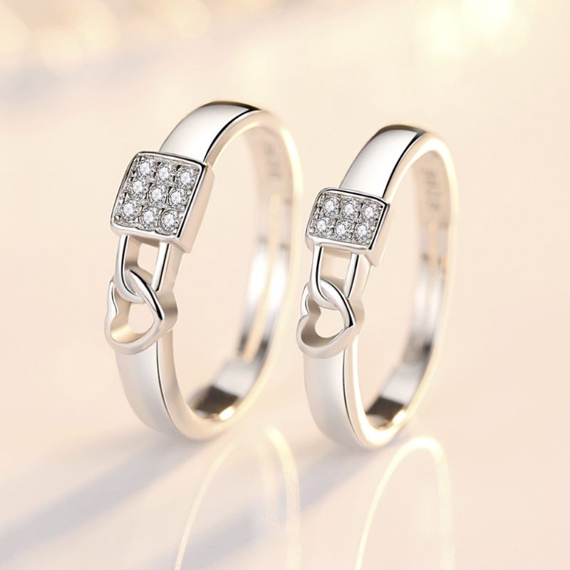 S925 Silver Lock Heart Couple Rings Darček K Výročiu Zaľúbených Pár Mužov A Žien