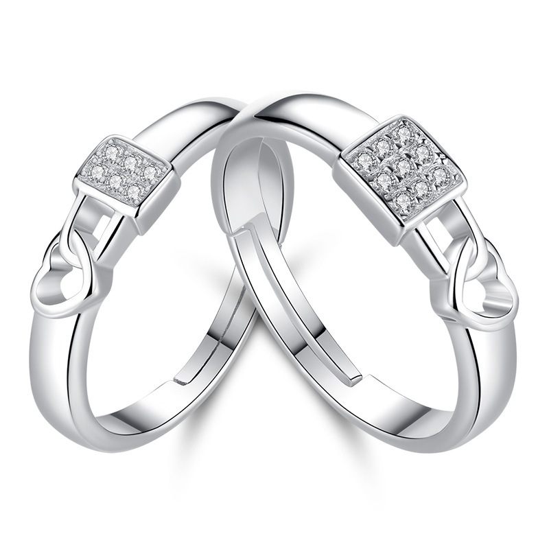 S925 Silver Lock Heart Couple Rings Darček K Výročiu Zaľúbených Pár Mužov A Žien