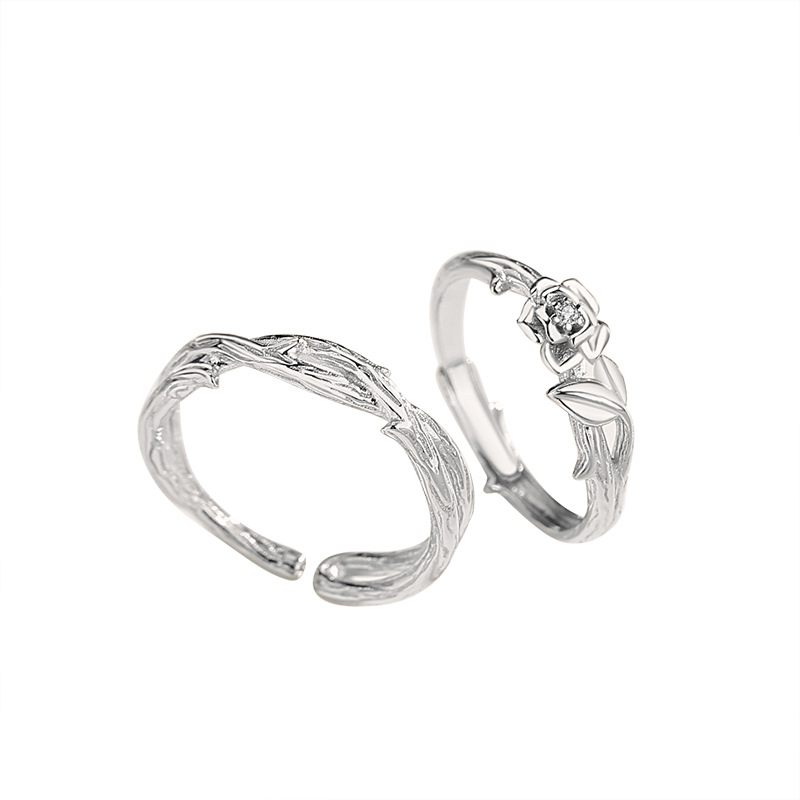 Thorn Rose Couple Rings Pár Strieborných 925 Retro Starý Dizajnový Prsteň S Otvoreným Prsteňom