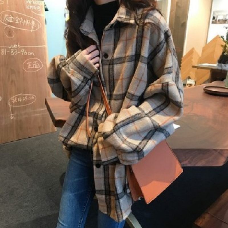 Dámska Košeľa Vintage Top Loose Check Coat