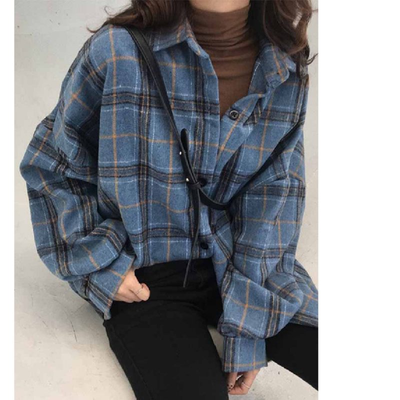 Dámska Košeľa Vintage Top Loose Check Coat