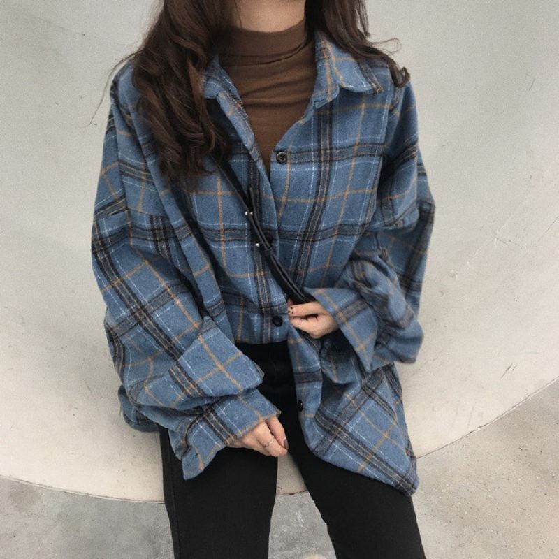 Dámska Košeľa Vintage Top Loose Check Coat