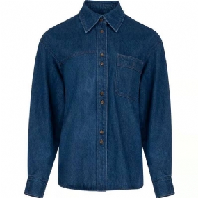 Dámska Vintage Modrá Džínsová Košeľa Polo Golier