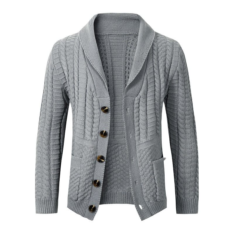 Pánsky Sveter Twist Cardigan Lapel Golier Jednofarebná Pletená Bunda