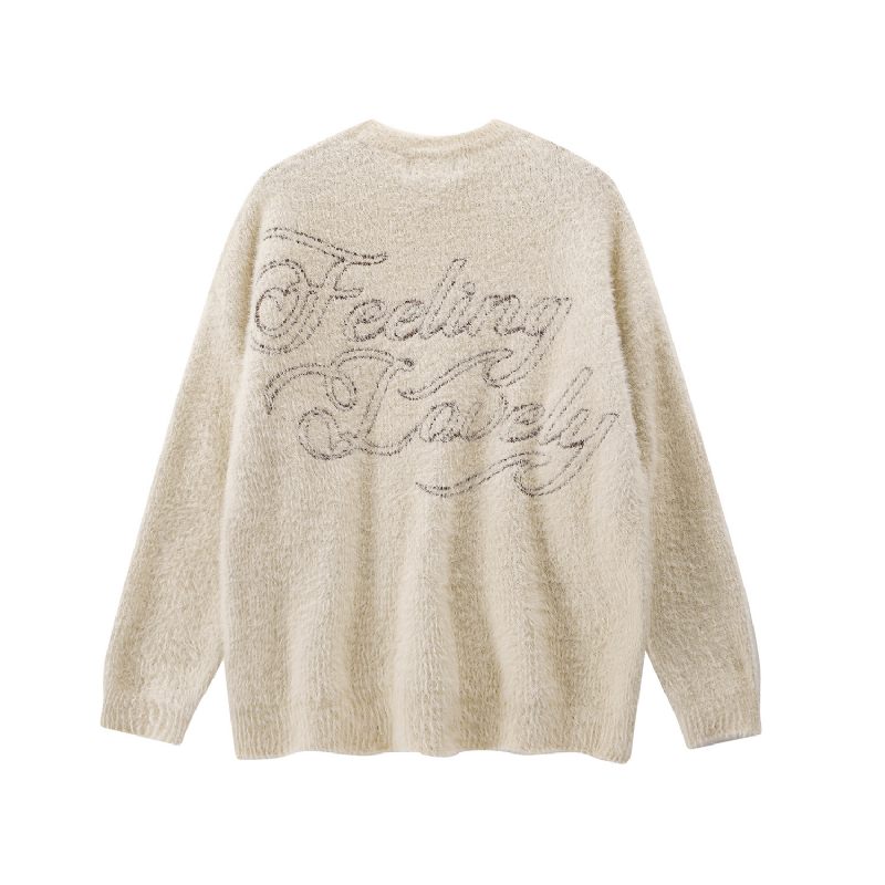 Vintage Pánsky Sveter Plyšová Bunda Crew Neck Trend Knitwear