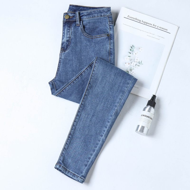 Dámske Džínsy S Vysokým Pásom Stretch Skinny Blue