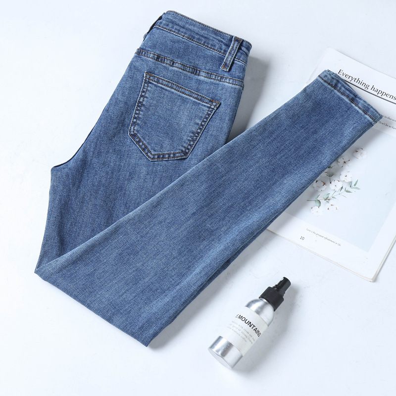 Dámske Džínsy S Vysokým Pásom Stretch Skinny Blue