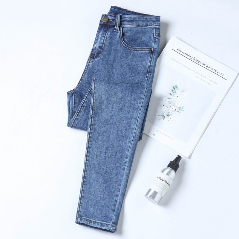 Dámske Džínsy S Vysokým Pásom Stretch Skinny Blue