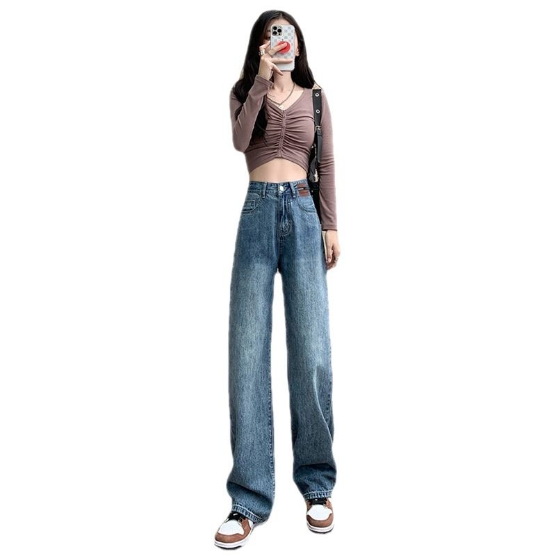 Retro Wide Leg Jeans Ladies Loose Rovné Trendy