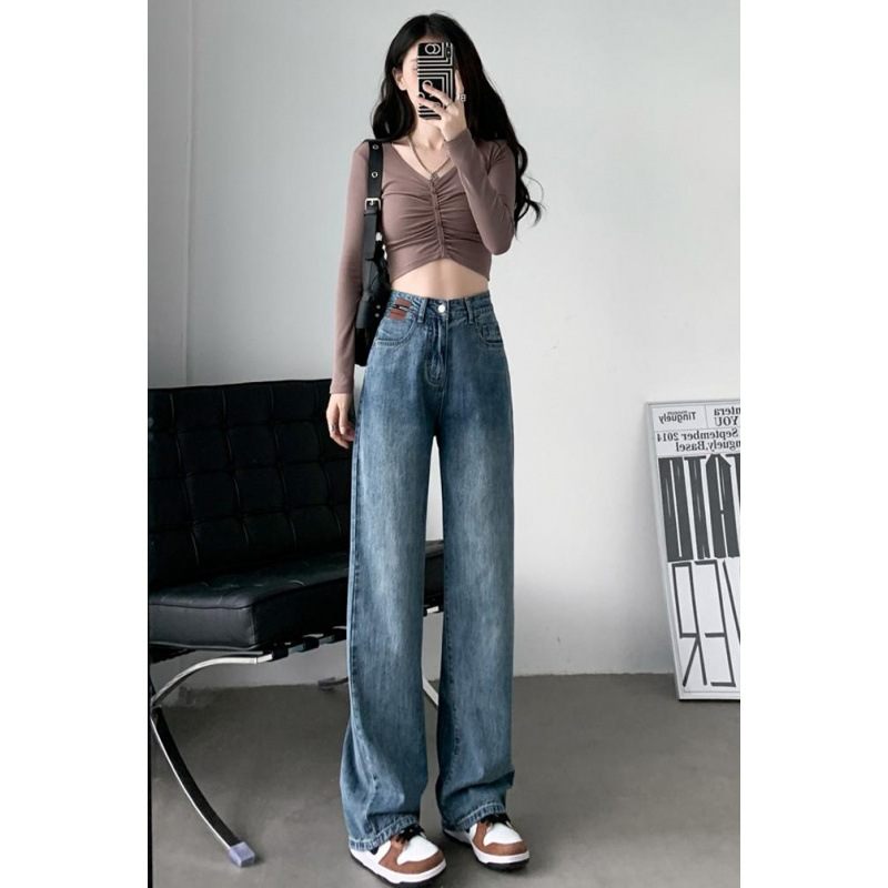 Retro Wide Leg Jeans Ladies Loose Rovné Trendy