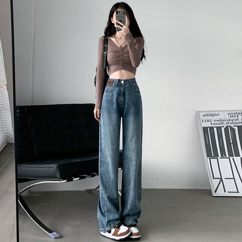 Retro Wide Leg Jeans Ladies Loose Rovné Trendy