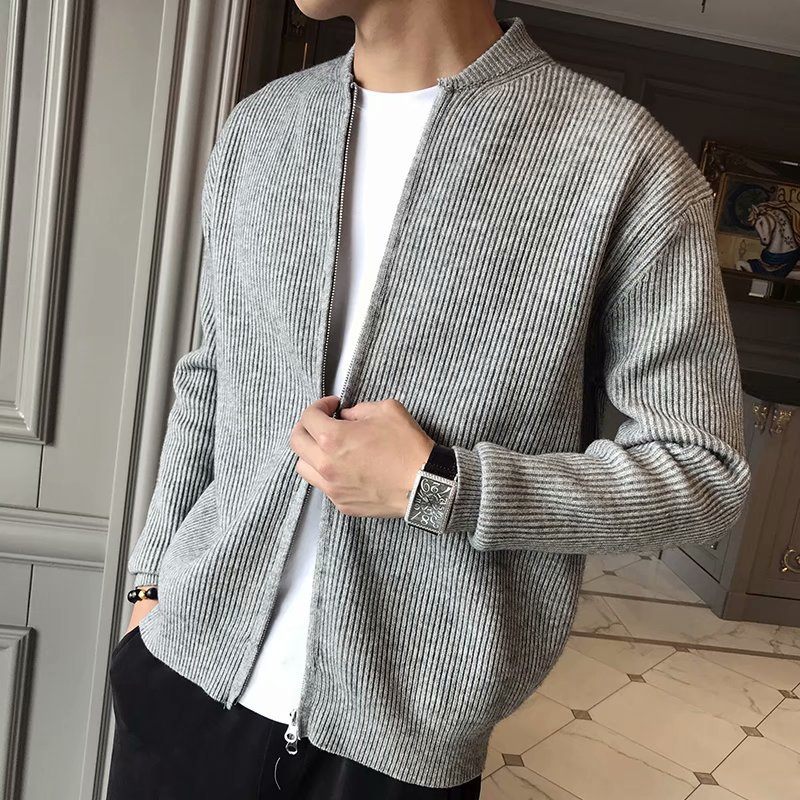 Pánske Svetre Na Zips Knit Slim Fit Trendy Vrchné Odevy