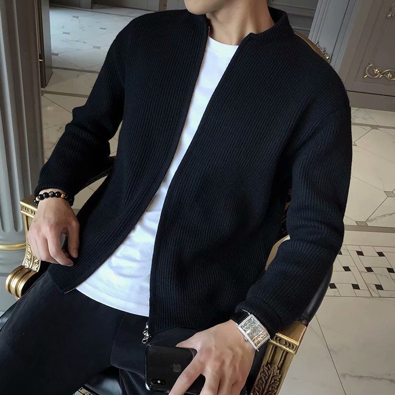 Pánske Svetre Na Zips Knit Slim Fit Trendy Vrchné Odevy