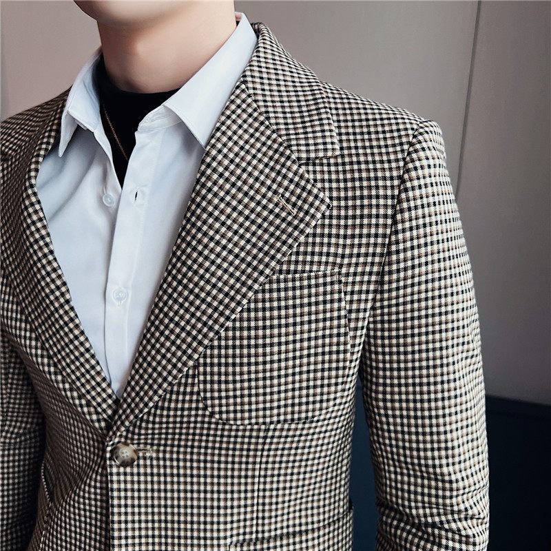 Jarné Pánske Blejzre 2023 Houndstooth Slim Fit S Dvomi Prackami